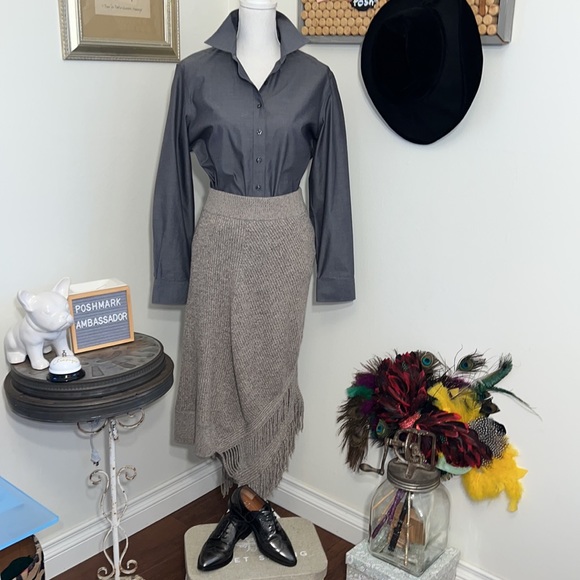 Stella McCartney Cashmere-Wool Fringe-Hem Midi Skirt, Beige Sz.44 or M - Picture 4 of 11